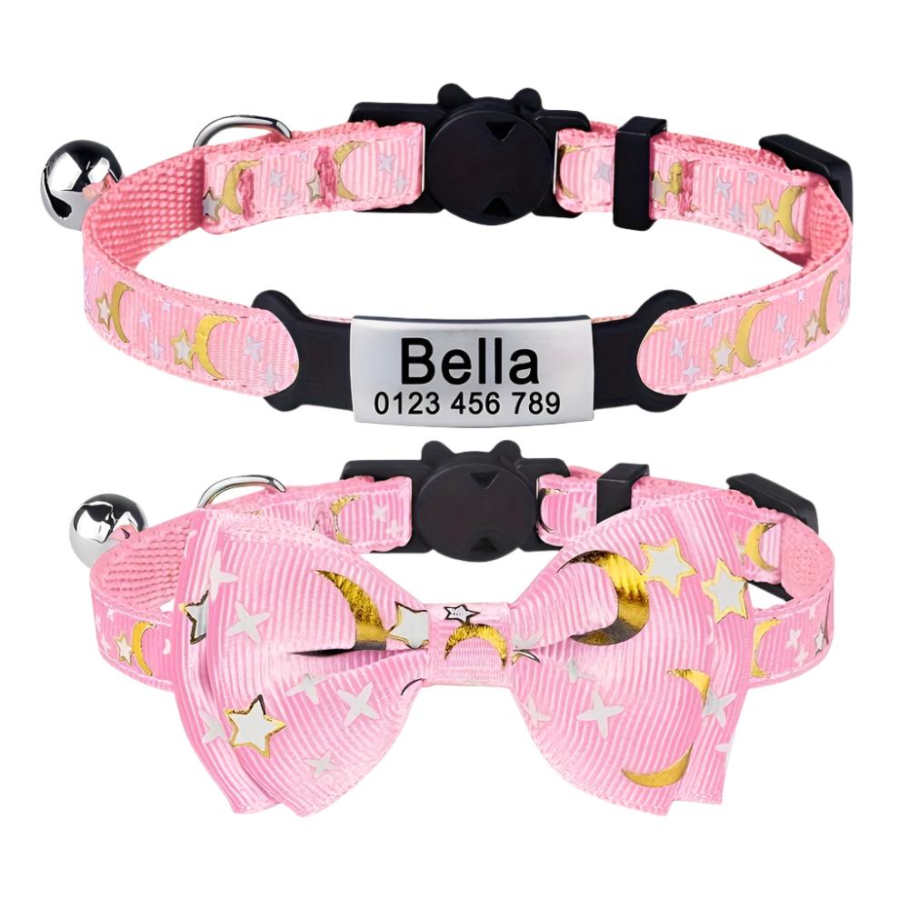 Personalized cat break away collar, custom name tag cat collar with safety buckle